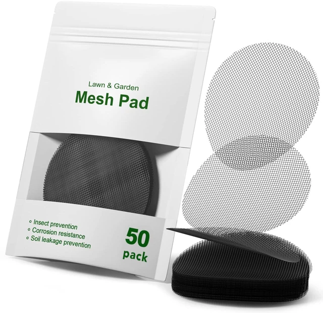 Main image of Plant Pot Drainage Hole Mesh Pads, 4-Inch Round, 50-Pack | Round Flower Pot Drainage Covers, Prevent Soil Loss, Durable Reusable, Bonsai Bottom Grid Mat, Gardening Essentials