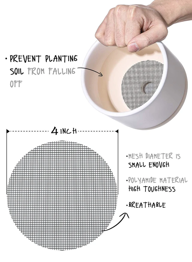 Alt view image 4 of 7 - Plant Pot Drainage Hole Mesh Pads, 4-Inch Round, 50-Pack | Round Flower Pot Drainage Covers, Prevent Soil Loss, Durable Reusable, Bonsai Bottom Grid Mat, Gardening Essentials