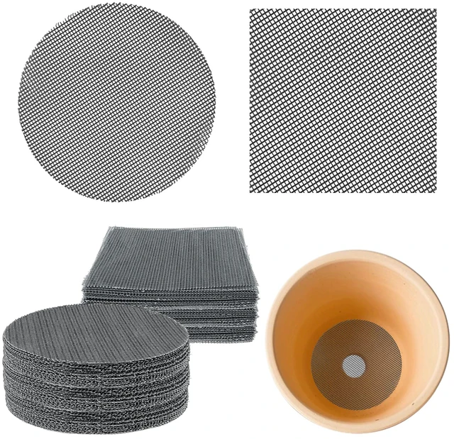 Main image of 60 Pcs Planter Mesh Drainage Screens, 4 in Round & Square Pads for Pot Hole | Bonsai Flower Pot Bottom Grid Mat Mesh Cover ; Trim to Fit Pots to Help Retain Soil While Allowing Excess Water to Drain