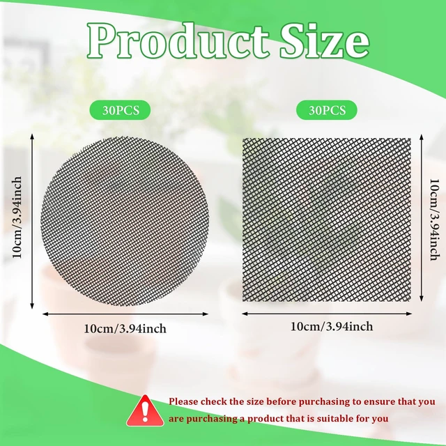 Alt view image 2 of 7 - 60 Pcs Planter Mesh Drainage Screens, 4 in Round & Square Pads for Pot Hole | Bonsai Flower Pot Bottom Grid Mat Mesh Cover ; Trim to Fit Pots to Help Retain Soil While Allowing Excess Water to Drain