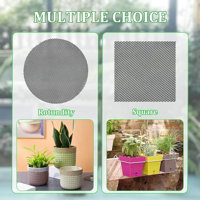 Alt view image 4 of 7 - 60 Pcs Planter Mesh Drainage Screens, 4 in Round & Square Pads for Pot Hole | Bonsai Flower Pot Bottom Grid Mat Mesh Cover ; Trim to Fit Pots to Help Retain Soil While Allowing Excess Water to Drain