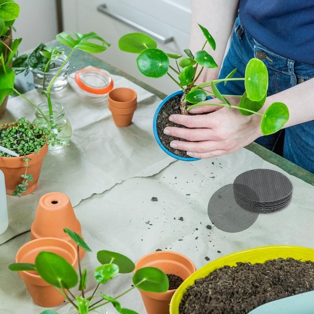 Alt view image 7 of 7 - 60 Pcs Planter Mesh Drainage Screens, 4 in Round & Square Pads for Pot Hole | Bonsai Flower Pot Bottom Grid Mat Mesh Cover ; Trim to Fit Pots to Help Retain Soil While Allowing Excess Water to Drain