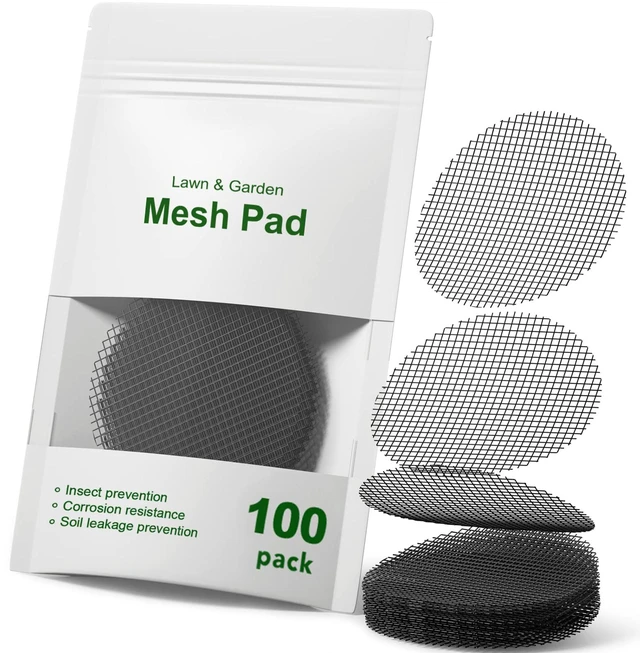 Main image of Plant Pot Drainage Hole Mesh Pads, 2-Inch, 100-Pack | Round Flower Pot Drainage Covers, Prevent Soil Loss, Durable Reusable, Bonsai Bottom Grid Mat, Gardening Essentials