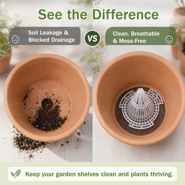 Alt view image 5 of 7 - Plant Pot Drainage Kit, 60 Pack | 10 Cone Grid Pads + 50 Mesh Screens, Improves Drainage & Airflow, Reduces Soil Loss, Indoor Outdoor Plants & Bonsai
