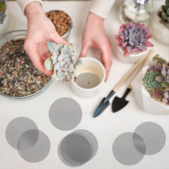 Alt view image 4 of 5 - Bonsai Mesh Screen for Plant Pot Drainage Mesh Liner 3 Inch 50 Pcs | Plastic Pot Mesh Drainage Screen, Plant Pot Hole Mesh Cover Pad Nursery Planter Bottom Insert for Succulent Terrarium