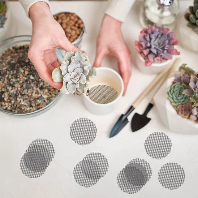 Alt view image 4 of 5 - Bonsai Mesh for Plant Pot Drainage Screen 2 Inch, 50 Pcs Plastic Round Flower Pot Hole Mesh Screen Cover Pad for Nursery Planter Bottom Drainage Inserts Grid Mat for Potted Succulent