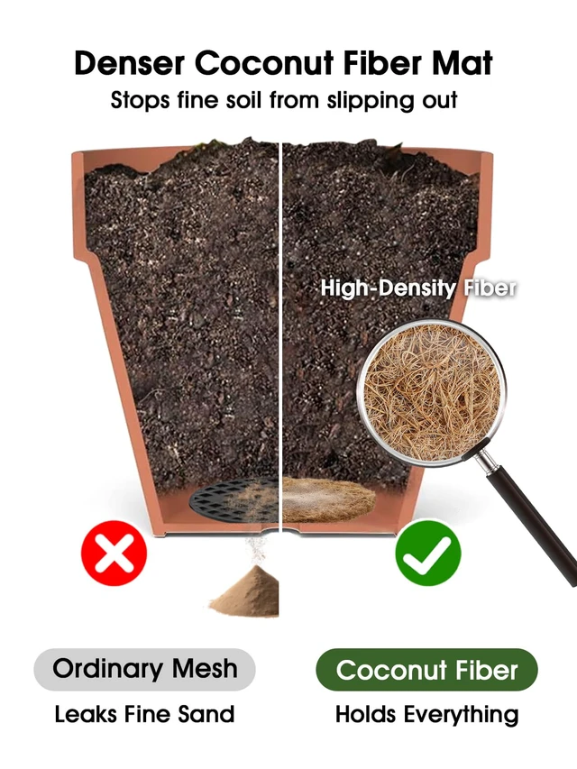 Alt view image 3 of 7 - Coconut Coir Drainage Pads, 2 Inch Round Liners for Pots, 10 Pack | Natural Coir Fiber Liners for Indoor & Outdoor Planters, Pre-Cut, Pot Hole Covers to Prevent Soil Loss