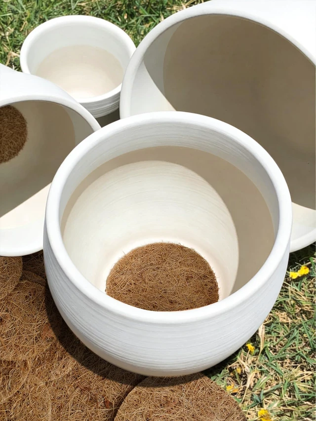 Alt view image 6 of 7 - Coconut Coir Drainage Pads, 2 Inch Round Liners for Pots, 10 Pack | Natural Coir Fiber Liners for Indoor & Outdoor Planters, Pre-Cut, Pot Hole Covers to Prevent Soil Loss
