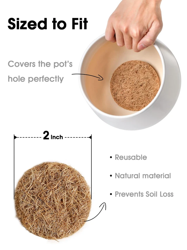 Alt view image 7 of 7 - Coconut Coir Drainage Pads, 2 Inch Round Liners for Pots, 10 Pack | Natural Coir Fiber Liners for Indoor & Outdoor Planters, Pre-Cut, Pot Hole Covers to Prevent Soil Loss
