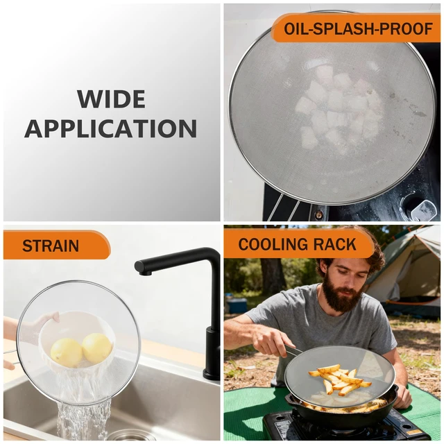Alt view image 5 of 5 - 2-Pack Splatter Guard, 13 in Stainless Steel Grease Splatter Screen - Oil-Resistant Mesh for Fry Pan, Suitable for Most Cookware, Kitchen Essential