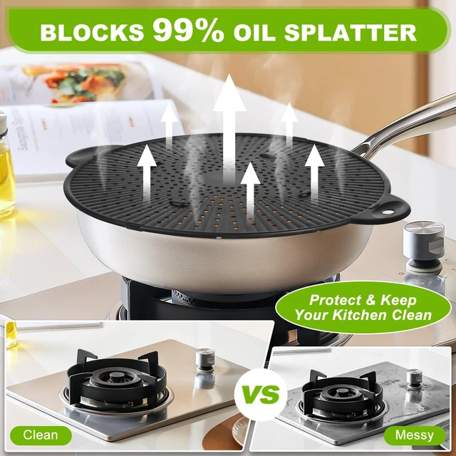 Alt view image 4 of 7 - Silicone Splatter Screen for Frying Pan - 11 Inch Heat-Resistant Silicone Grease Splatter Guard, Multi-Use Oil Splash Guard for Kitchen Cooking Pan Cover, Dishwasher Safe