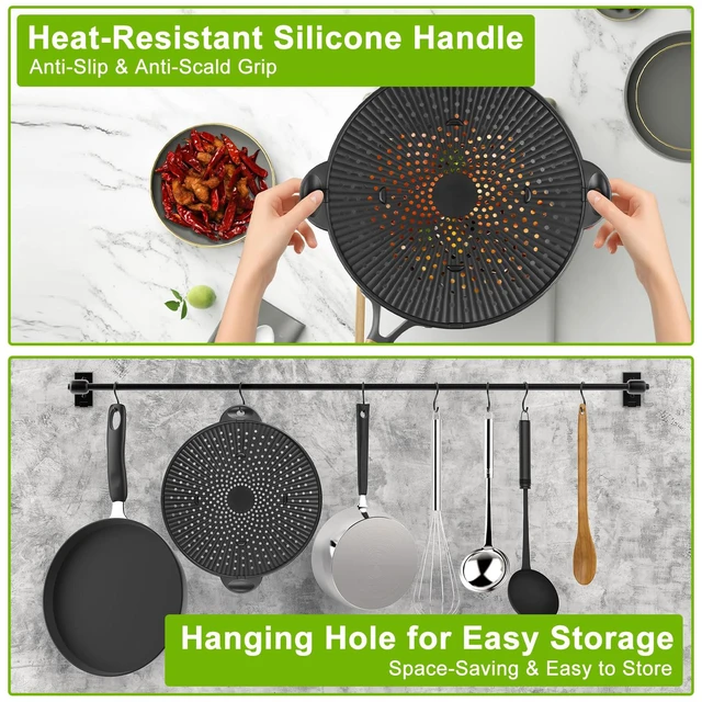 Alt view image 5 of 7 - Silicone Splatter Screen for Frying Pan - 11 Inch Heat-Resistant Silicone Grease Splatter Guard, Multi-Use Oil Splash Guard for Kitchen Cooking Pan Cover, Dishwasher Safe