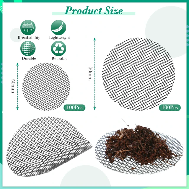 Alt view image 2 of 7 - 200 Pcs Mesh for Plant Pot Drainage Screen 2 4 Inch Drainage Mesh | Reusable Round Bonsai Mesh, for Garden Succulent Grid Mat, Planter Bottom Mat, Prevents Soil Loss, Flower Pot Cover