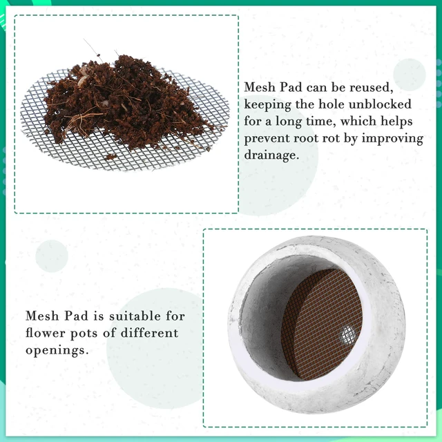 Alt view image 3 of 7 - 200 Pcs Mesh for Plant Pot Drainage Screen 2 4 Inch Drainage Mesh | Reusable Round Bonsai Mesh, for Garden Succulent Grid Mat, Planter Bottom Mat, Prevents Soil Loss, Flower Pot Cover