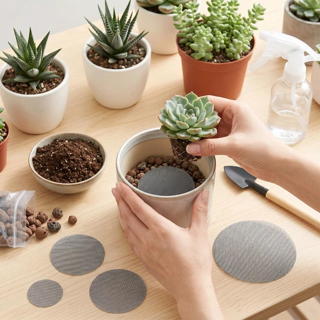 Alt view image 4 of 7 - Flower Pot Hole Mesh Pad Drainage Mesh 2 3 4 Inch Assorted Sizes Round Pot Hole Mesh Pad Reusable Bonsai Bottom Grid Mat Bonsai Gardening Grid Prevent Soil Leaking