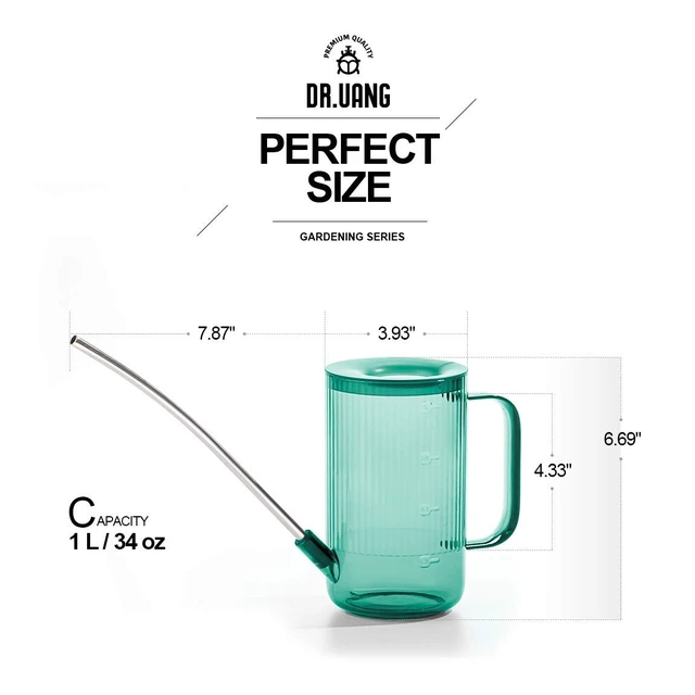 Alt view image 2 of 7 - Small Watering Can Indoor Plants with Long Spout (1L, Emerald) | Narrow Nozzle Prevents Spillages Compact Size Fits Desk Gardens Ergonomic Grip for Steady Pour Vintage Translucent Vibe Decor