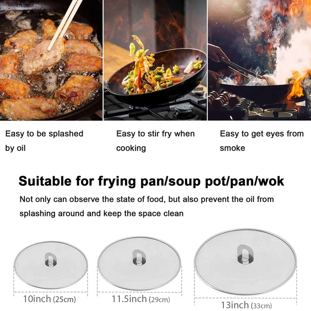 Alt view image 2 of 7 - Splatter Screen for Frying Pan, Set of 3 (10", 11.5", 13") | Stainless Steel Grease Splatter Guard for Frying Pan, No Cooking Oil Mess No Burns, Ultra Fine Mesh Lids