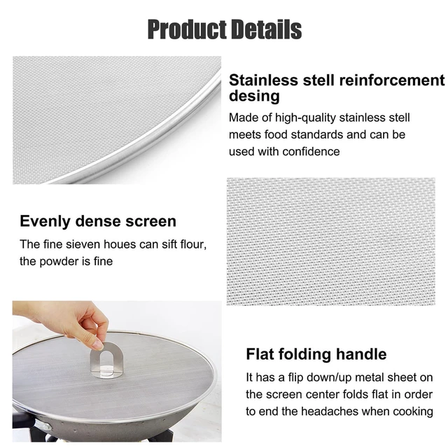 Alt view image 4 of 7 - Splatter Screen for Frying Pan, Set of 3 (10", 11.5", 13") | Stainless Steel Grease Splatter Guard for Frying Pan, No Cooking Oil Mess No Burns, Ultra Fine Mesh Lids
