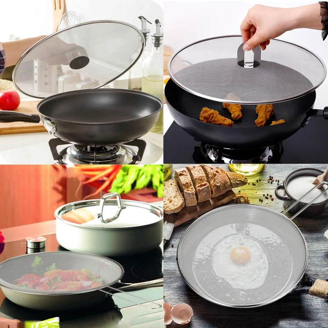 Alt view image 7 of 7 - Splatter Screen for Frying Pan, Set of 3 (10", 11.5", 13") | Stainless Steel Grease Splatter Guard for Frying Pan, No Cooking Oil Mess No Burns, Ultra Fine Mesh Lids