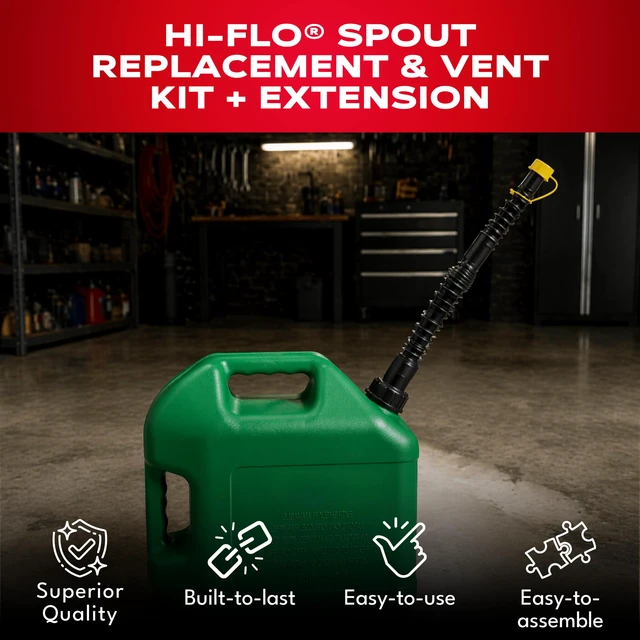 Alt view image 2 of 6 - HI-FLO Spout with Extension & Vent Kit, Multi-Purpose Spout, 1 Pk | Hi-Flo Spout with Extension & Flexible Nozzle. Fits 1, 2 & 5 Gallon Utility Cans, Water Jugs & Containers.