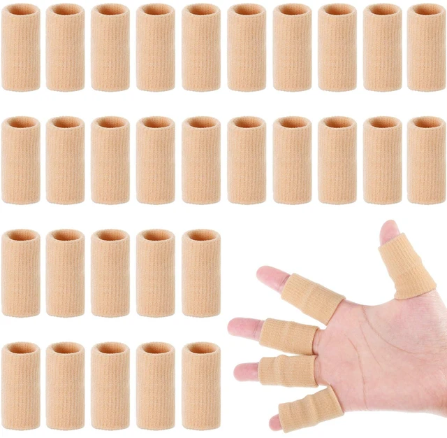 Main image of 30 Pcs Finger Sleeves for Arthritis Trigger Finger,Beige | Includes Storage Bag Elastic Thumb Protector for Pain Relief Arthritis Trigger Finger Sports Basketball Baseball