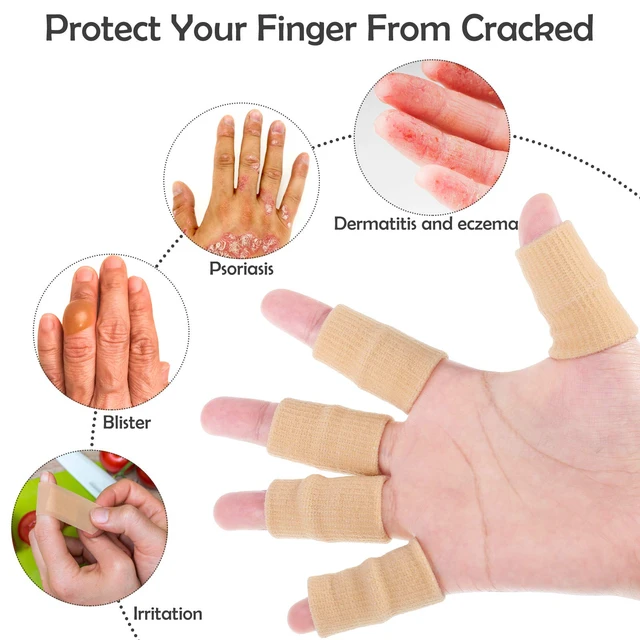 Alt view image 5 of 6 - 30 Pcs Finger Sleeves for Arthritis Trigger Finger,Beige | Includes Storage Bag Elastic Thumb Protector for Pain Relief Arthritis Trigger Finger Sports Basketball Baseball