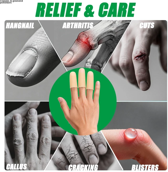 Alt view image 7 of 7 - Gel Finger Protectors Finger Caps Silicone Fingertips Protection - Finger Cots Great for Trigger Finger, Finger Arthritis, Finger Cracking and Other Finger Pain Relief(Nude, Medium)