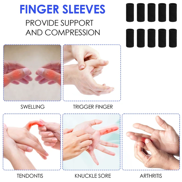 Alt view image 5 of 7 - 10 Pcs Finger Sleeves Protectors, Sport Finger Splints Elastic Thumb Splint Brace for Finger Support Finger Sleeves Compression Aid for Relieving Pain Arthritis Finger (Black)