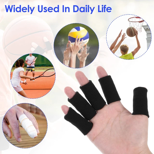 Alt view image 7 of 7 - 10 Pcs Finger Sleeves Protectors, Sport Finger Splints Elastic Thumb Splint Brace for Finger Support Finger Sleeves Compression Aid for Relieving Pain Arthritis Finger (Black)