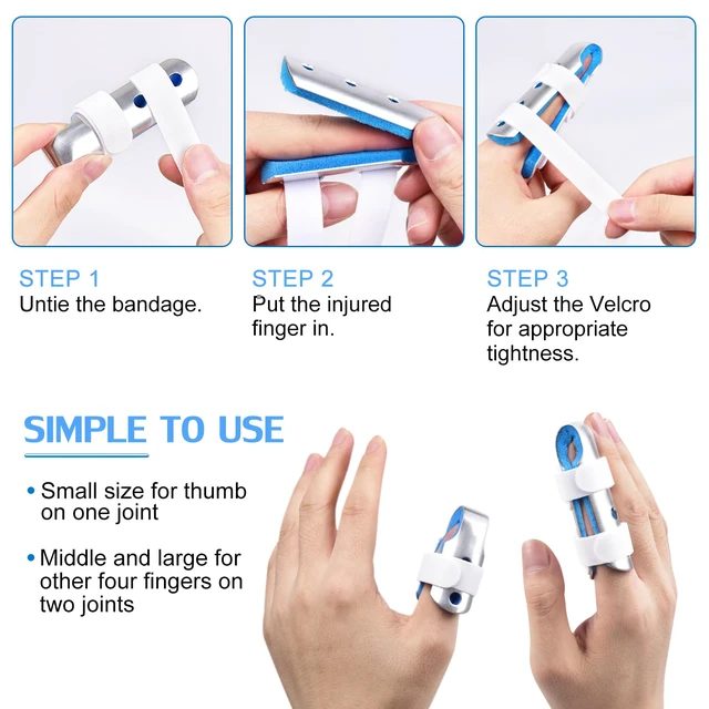 Alt view image 3 of 6 - Finger Splint, 3-Size Set for Middle, Pinky & Thumb, Lightweight | Great for Seniors & Active Adults, Helps Immobilize for Recovery, Comfort Cushion Design, Breathable, Aluminum Support