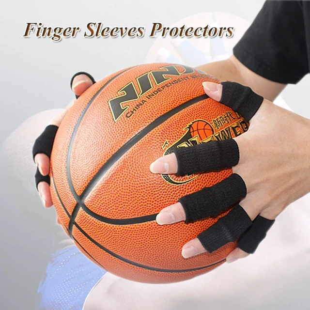 Alt view image 2 of 6 - Finger Sleeves Protectors, 10Pcs Sport Finger Sleeves Elastic Thumb Brace Support for Basketball Golf Premium Fingers Sleeve for Arthritis Perfect for Relieving Pain (10PCS black set)