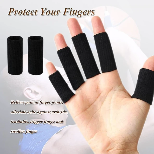 Alt view image 3 of 6 - Finger Sleeves Protectors, 10Pcs Sport Finger Sleeves Elastic Thumb Brace Support for Basketball Golf Premium Fingers Sleeve for Arthritis Perfect for Relieving Pain (10PCS black set)