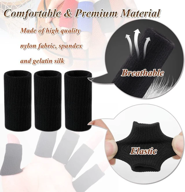 Alt view image 5 of 6 - Finger Sleeves Protectors, 10Pcs Sport Finger Sleeves Elastic Thumb Brace Support for Basketball Golf Premium Fingers Sleeve for Arthritis Perfect for Relieving Pain (10PCS black set)