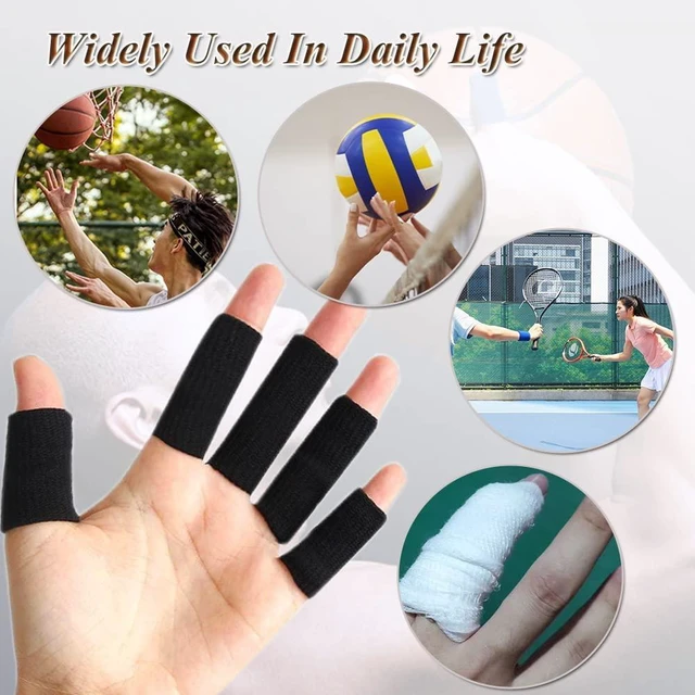Alt view image 6 of 6 - Finger Sleeves Protectors, 10Pcs Sport Finger Sleeves Elastic Thumb Brace Support for Basketball Golf Premium Fingers Sleeve for Arthritis Perfect for Relieving Pain (10PCS black set)