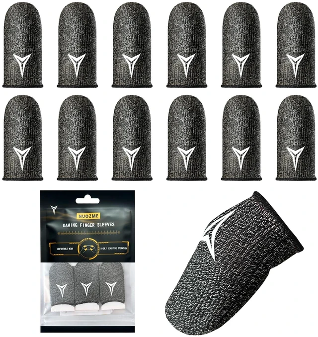 Main image of 12 Pack Black,Silver Fiber Gaming Finger Sleeves for Mobile Gaming | Anti-slip,Smooth Operation, Anti-Sweat, Extremely Thin, Finger Gloves Fit Mobile Phone Tablet Devices