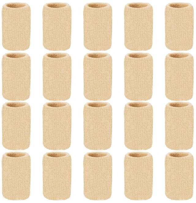 Alt view image 3 of 6 - 20 Pieces Finger Compression Sleeves Elastic Finger Protectors Thumb Splint Brace for Arthritis Pain Relief, Basketball Sport (Beige)