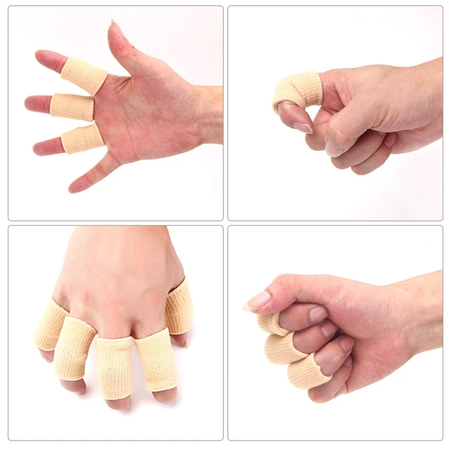 Alt view image 6 of 6 - 20 Pieces Finger Compression Sleeves Elastic Finger Protectors Thumb Splint Brace for Arthritis Pain Relief, Basketball Sport (Beige)
