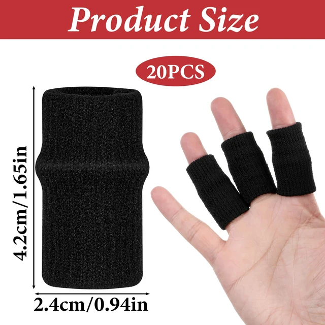 Alt view image 2 of 7 - 20 PCS Finger Sleeves Black Sport Finger Brace Protector Compression Sleeve Breathable Elastic Thumb Sleeves Thumb Splint Brace Support for Basketball, Golf Sports Aid Support