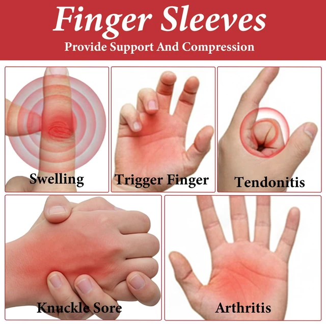 Alt view image 4 of 7 - 20 PCS Finger Sleeves Black Sport Finger Brace Protector Compression Sleeve Breathable Elastic Thumb Sleeves Thumb Splint Brace Support for Basketball, Golf Sports Aid Support