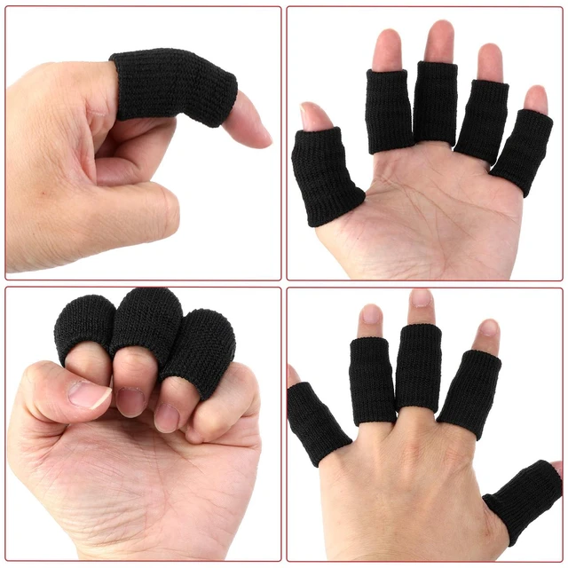 Alt view image 5 of 7 - 20 PCS Finger Sleeves Black Sport Finger Brace Protector Compression Sleeve Breathable Elastic Thumb Sleeves Thumb Splint Brace Support for Basketball, Golf Sports Aid Support