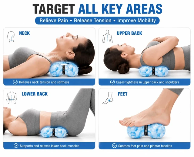 Alt view image 3 of 7 - Double Lacrosse Massage Ball for Myofascial Release, Quality Certification, Massage Deep Tissue for Waist Back Feet, Trigger Point Therapy, Muscle Knots, Peanut Massage Ball for Muscle Pain