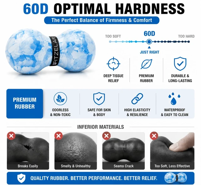 Alt view image 4 of 7 - Double Lacrosse Massage Ball for Myofascial Release, Quality Certification, Massage Deep Tissue for Waist Back Feet, Trigger Point Therapy, Muscle Knots, Peanut Massage Ball for Muscle Pain