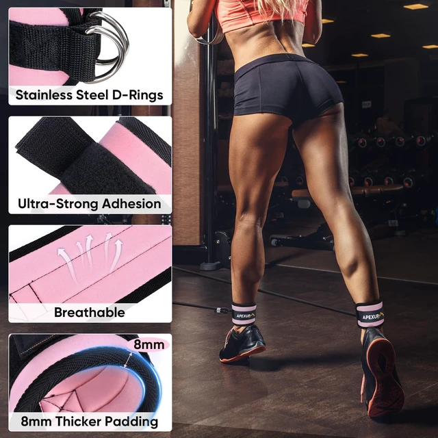 Alt view image 3 of 7 - Ankle Strap for Cable Machine, Ankle Resistance Bands, Cable Kick Back Ankle Straps for Gym, Glute Workouts, Leg Extensions, Adjustable Straps with Neoprene Padding (Single, Pastel Pink)