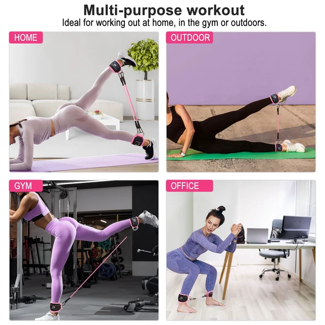 Alt view image 6 of 7 - Ankle Resistance Bands with Cuffs: Women Ankle Strap Band for Working Out - Ankle Resistance Bands for Glutes Hip & Leg Butt Training Workout Exercise Equipment