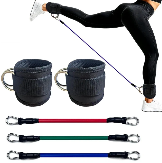 Main image of Ankle Resistance Bands with Cuffs, Home Gym Workout Equipment | 3 Levels for Leg and Glute Workouts Professional Long Non-Latex Elastic Stretch Bands (Black)