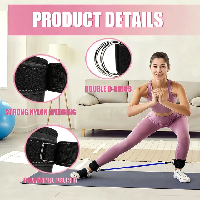 Alt view image 3 of 5 - Ankle Resistance Bands with Cuffs, Home Gym Workout Equipment | 3 Levels for Leg and Glute Workouts Professional Long Non-Latex Elastic Stretch Bands (Black)