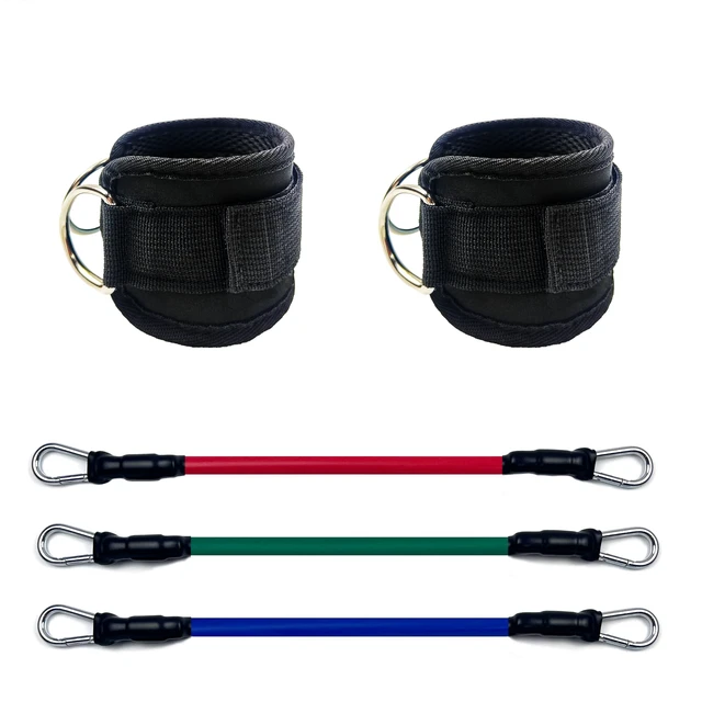 Alt view image 5 of 5 - Ankle Resistance Bands with Cuffs, Home Gym Workout Equipment | 3 Levels for Leg and Glute Workouts Professional Long Non-Latex Elastic Stretch Bands (Black)