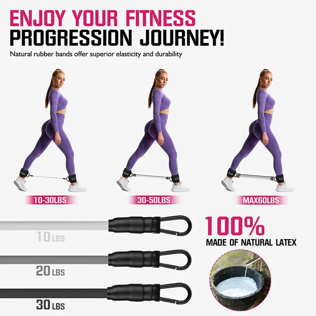 Alt view image 7 of 7 - Ankle Resistance Bands with Cuffs, Ankle Weights Exercise Bands for Working Out, Recoils and Glutes Workout Equipment, Leg Resistance Bands Set with Ankle Strap for Women & Men Home Gym Fitness