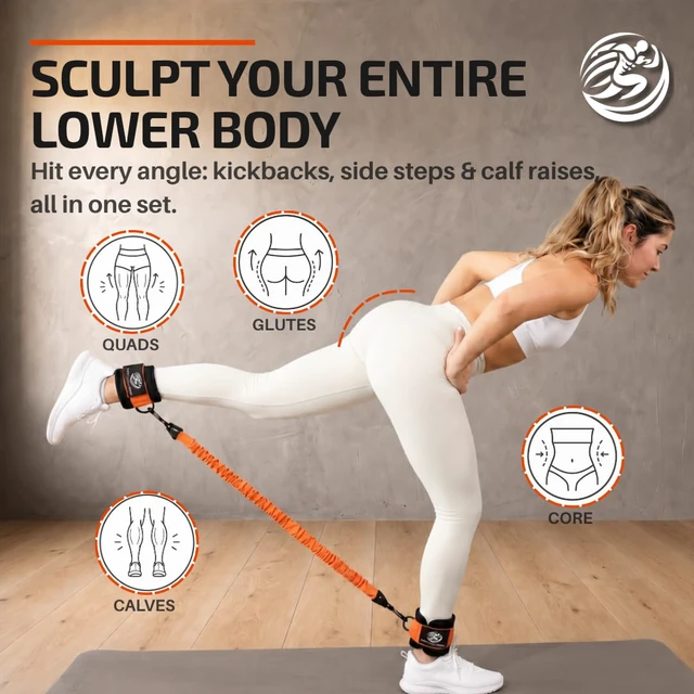 Alt view image 3 of 7 - Ankle Resistance Bands with Cuffs & Bonus Fabric Resistance Bands for Working Out Home Workout Set for Legs, Glutes, Yoga, Pilates, Strength Training Women & Men Includes Bag & Guide