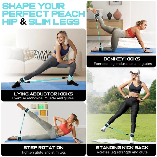 Alt view image 4 of 7 - Ankle Resistance Bands w/Cuffs, Ankle Weights Women Booty Workout Equipment | Ankle Bands for Working Out, Kickbacks Hip, Leg Glute, Resistance Exercise Bands for Butt Lift, Home Gym Fitness Equipment